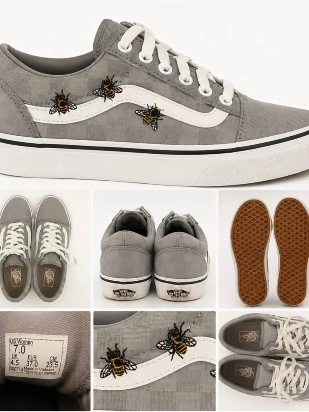 Vans Kids Gray Old Skool Sneakers with Bee Embroidery